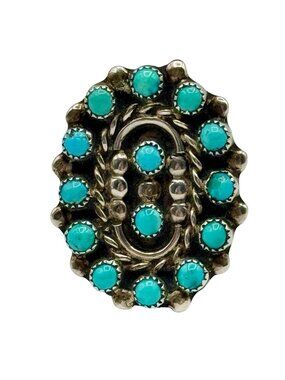 Native American Petit Point Turquoise Sterling Silver Ring Size 6
